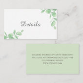 Carte D'accompagnement Feuilles de l'Eucalyptus Vert. Détails du mariage (Devant / Derrière)