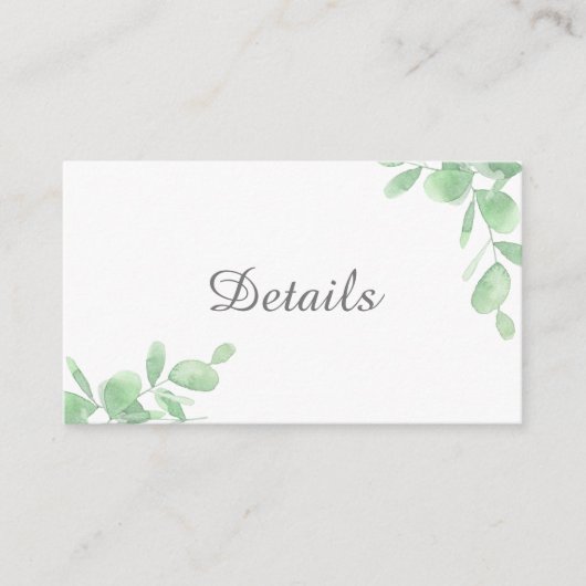 Carte D'accompagnement Feuilles de l'Eucalyptus Vert. Détails du mariage (Devant)
