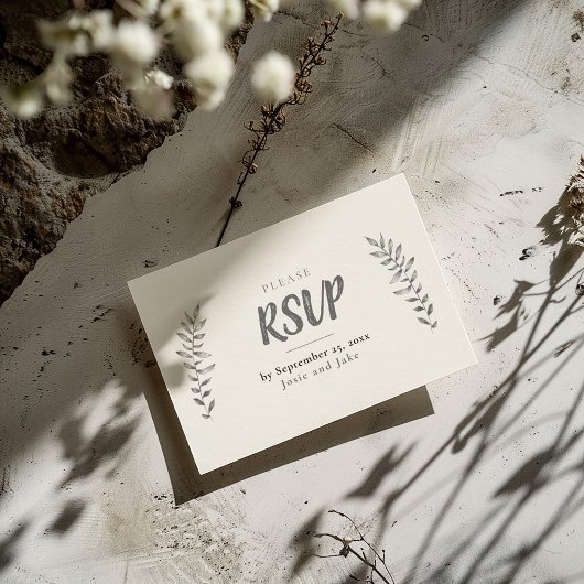 Carte D'accompagnement Feuilles dessinés au crayon RSVP