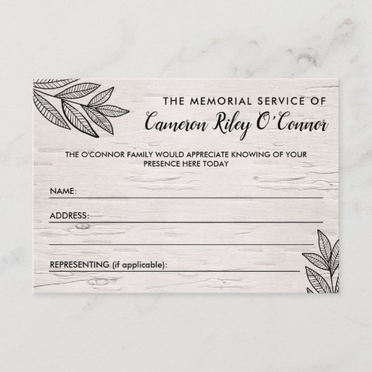 Carte D'accompagnement Feuilles et Birch Memorial Service (Devant)