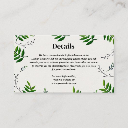 Carte D'accompagnement Feuilles foncé modifiable Détails du Mariage (Devant)