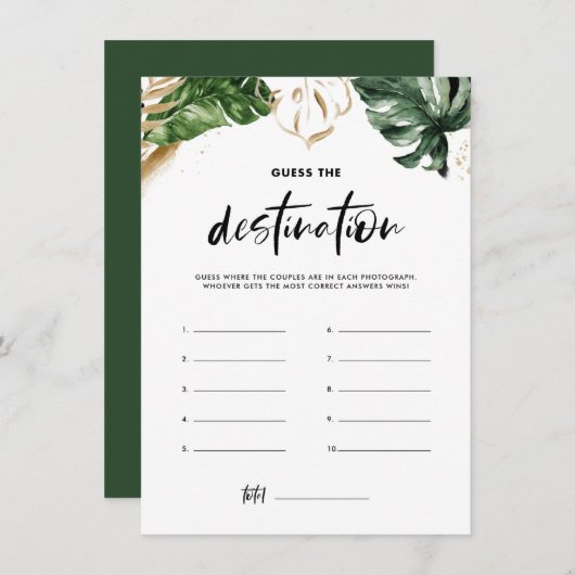 Carte D'accompagnement Feuilles tropicaux devinez le jeu de douche de des (Devant / Derrière)