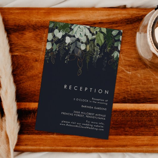 Carte D'accompagnement Feuilles vertes et or | Réception de mariage Dark 