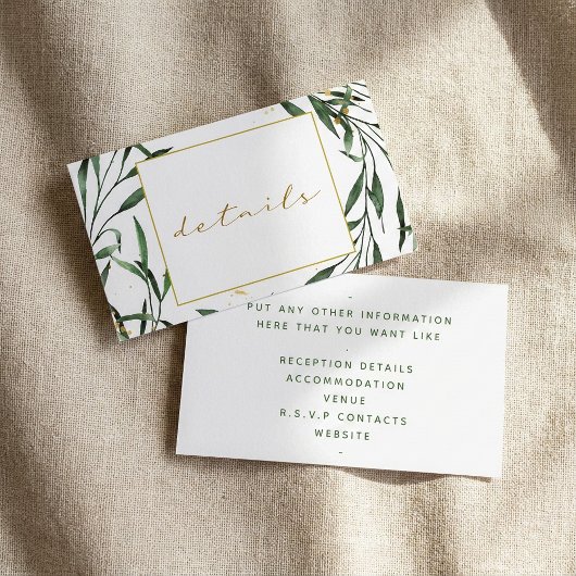 Carte D'accompagnement Feuilles vertes simples, détails de mariage