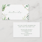 Carte D'accompagnement Feuilles verts, bordure en or, détails mariage (Devant / Derrière)