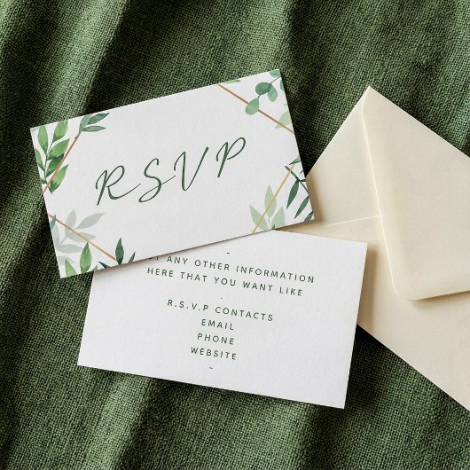 Carte D'accompagnement Feuilles verts, mariage RSVP