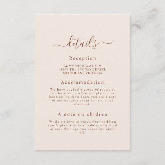 Carte D'accompagnement Fiche de boîtier de détails minimaux pour le Maria (Devant)