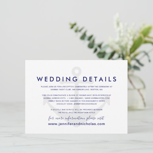 Carte D'accompagnement Fiche de boîtier Détails du Mariage d'Ancres nauti (Debout devant)