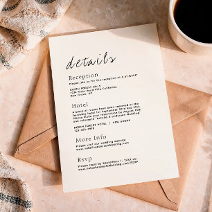 Carte D'accompagnement Fiche de boîtier Détails du Mariage de script simp