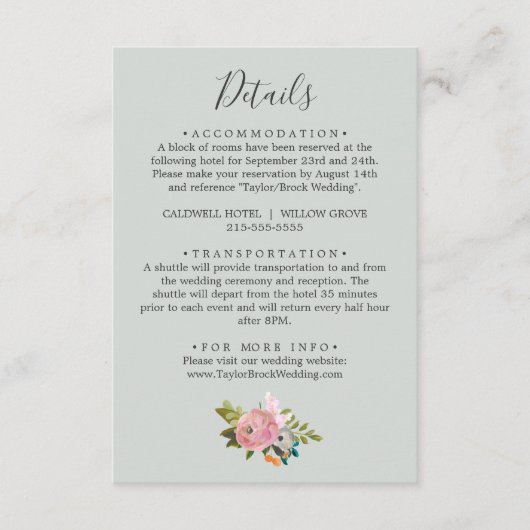 Carte D'accompagnement Fiche de boîtier Mariage floral peint Détails (Devant)