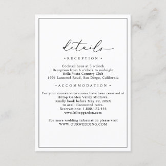 Carte D'accompagnement Fiche de boîtier minimaliste des détails du Mariag