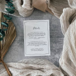 Carte D'accompagnement Fiche de boîtier minimaliste des détails du Mariag<br><div class="desc">Cette carte de boîtier minimaliste de détails mariage est parfaite pour un mariage simple. Le design romantique moderne présente une typographie classique en noir et blanc associée à une calligraphie rustique mais élégante avec un style vintage lettré à la main. Personnalisable dans n'importe quelle couleur. Gardez le design simple et...</div>