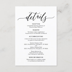 Carte D'accompagnement Fiche de boîtier pour détails Mariages