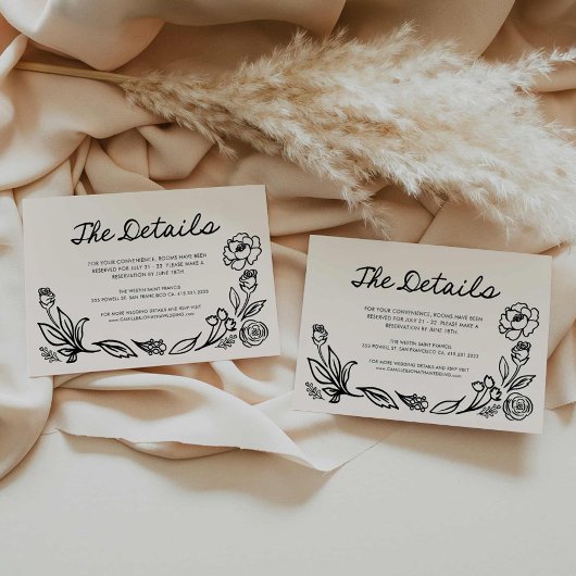 Carte D'accompagnement Fiche de boîtier simple Floral Détails Mariage