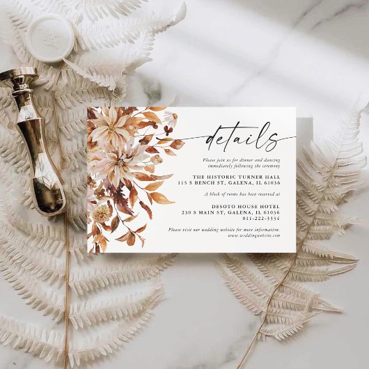 Carte D'accompagnement Fiche de détails du Mariage de Rustic Fall