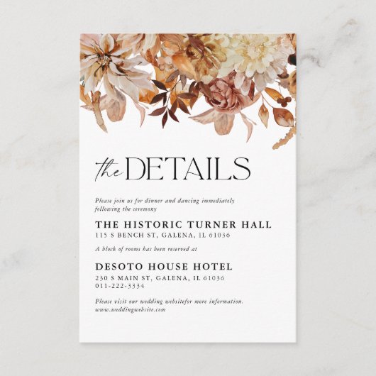 Carte D'accompagnement Fiche de détails du Mariage de Rustic Fall (Devant)