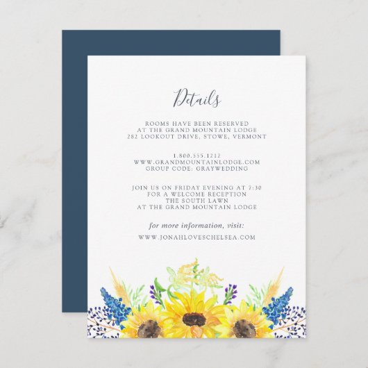 Carte D'accompagnement Fiche d'information de l'invité Flowerfields (Devant / Derrière)