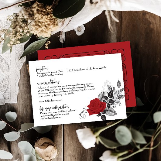 Carte D'accompagnement Fiche d'information du Mariage Roses rouges romant