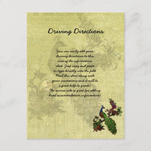 Carte D'accompagnement Fiche d'information Peacock vintage (Devant)
