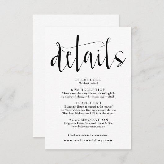 Carte D'accompagnement Fiche d'information Rustic Mariage Détails (Devant / Derrière)