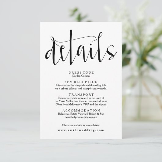 Carte D'accompagnement Fiche d'information Rustic Mariage Détails (Debout devant)