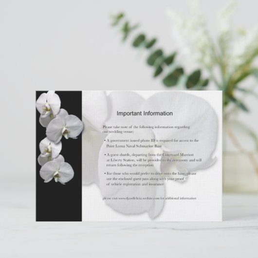 Carte D'accompagnement Fiche d'information sur les orchidées blanches (Debout devant)