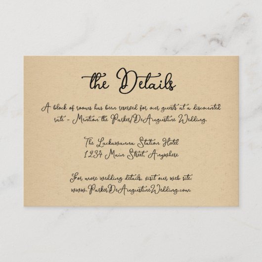 Carte D'accompagnement Fiche du boîtier Détails du Mariage de script (Devant)