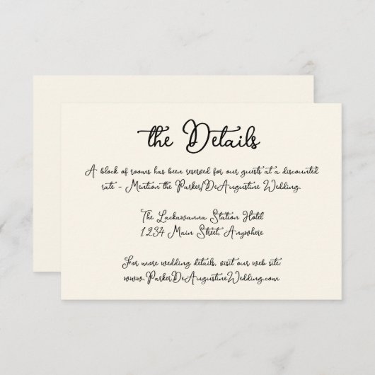 Carte D'accompagnement Fiche du boîtier Détails du Mariage de script (Devant / Derrière)