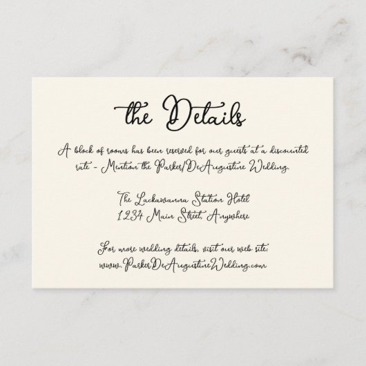 Carte D'accompagnement Fiche du boîtier Détails du Mariage de script (Devant)