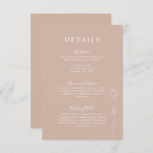 Carte D'accompagnement Fiche du Rose de ligne Whimsical (Devant / Derrière)