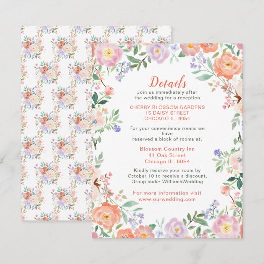 Carte D'accompagnement Fiche Mariage de fleurs de printemps (Devant / Derrière)