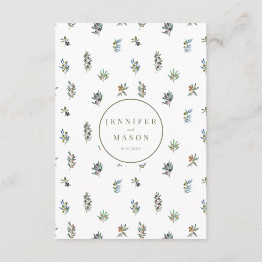 Carte D'accompagnement Fiche mariage de la branche d'olivier vert poussié (Dos)