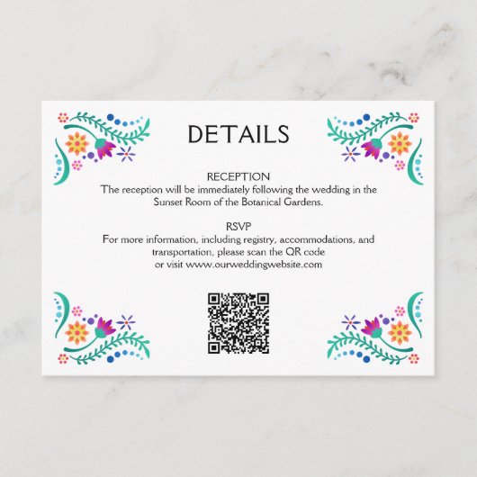 Carte D'accompagnement Fiesta Floral Mariage QR Détails (Devant)