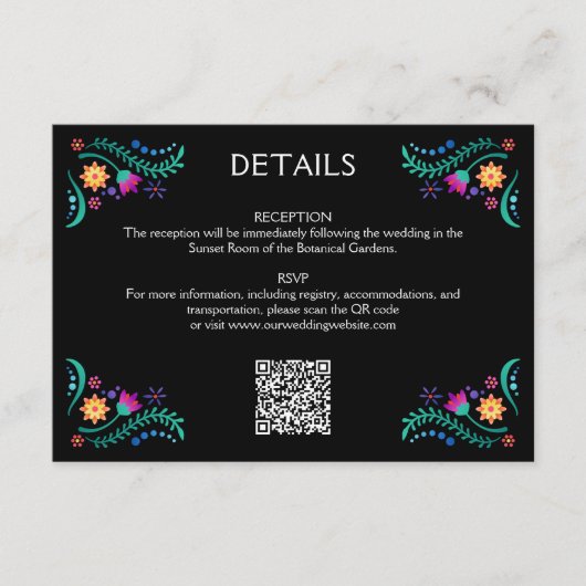Carte D'accompagnement Fiesta Floral Mariage QR Détails (Devant)