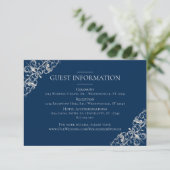 Carte D'accompagnement Filigree Art déco | Silver Navy Blue Guest Details (Debout devant)