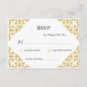 Carte D'accompagnement Filigree or élégant sur blanc, mariage RSVP (Devant)