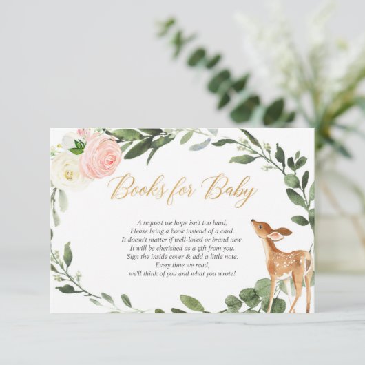 Carte D'accompagnement Fille cerf rose or vert demande d'insertion (Debout devant)