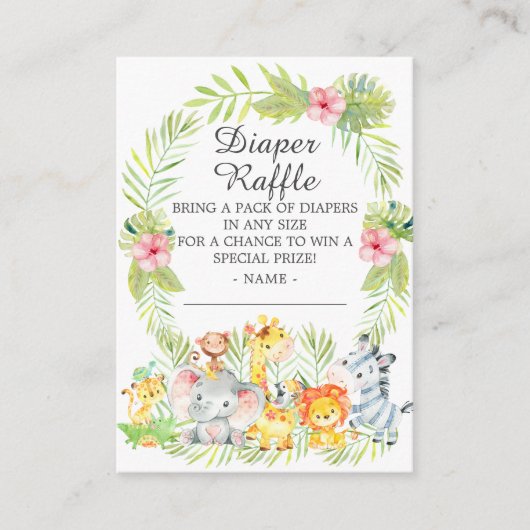 Carte D'accompagnement Fille Jungle Animaux Baby shower Déchets Raffle (Devant)