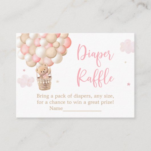 Carte D'accompagnement Fille rose Teddy Ours Baby shower Déchets Raffle (Devant)