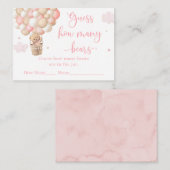 Carte D'accompagnement Fille Rose Teddy Ours Baby shower Devinez Combien (Devant / Derrière)
