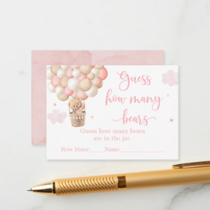 Carte D'accompagnement Fille Rose Teddy Ours Baby shower Devinez Combien