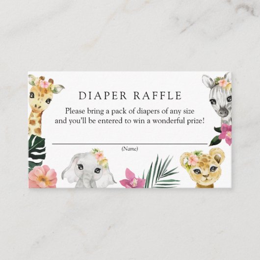 Carte D'accompagnement Fille sauvage Jungle Baby shower Déchets Raffle (Devant)