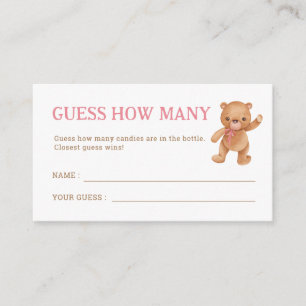 Carte D'accompagnement Fille Teddy Oear Baby shower Devine Combien