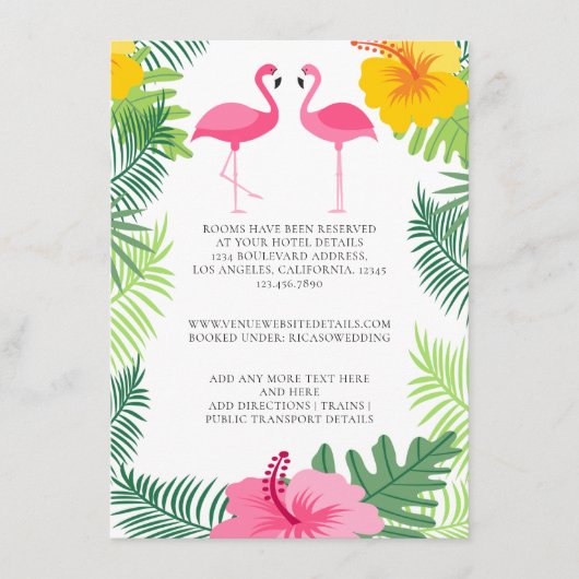 Carte D'accompagnement Flamant rose rose Tropical Détails du Mariage (Devant)
