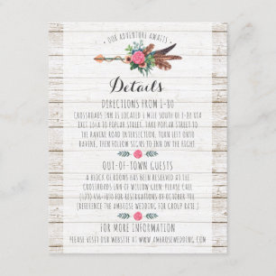 Carte D'accompagnement Flèche bohème rustique Détails du Mariage / Insert