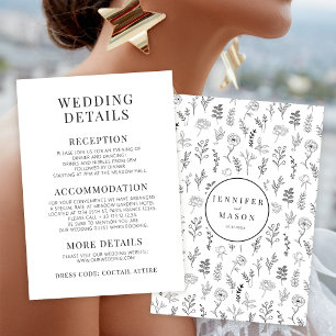 Carte D'accompagnement Fleur blanche noire minimaliste détails mariage Ca