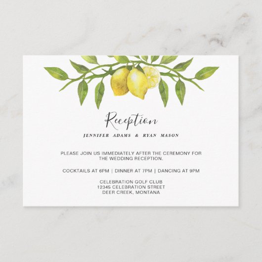 Carte D'accompagnement Fleur de citrons Verdure Floral Mariage Réception (Devant)