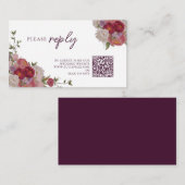 Carte D'accompagnement Fleur de Forêt Bourgogne Et Mariage Feuille RSVP (Devant / Derrière)