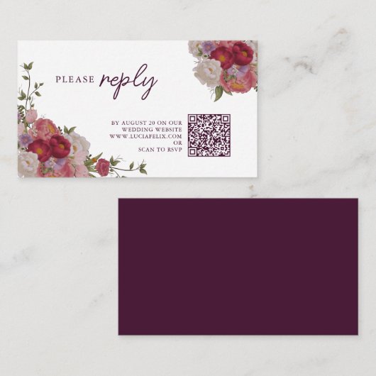 Carte D'accompagnement Fleur de Forêt Bourgogne Et Mariage Feuille RSVP (Devant / Derrière)