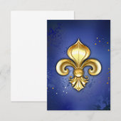 Carte D'accompagnement Fleur de Lis dorée sur fond bleu (Devant / Derrière)
